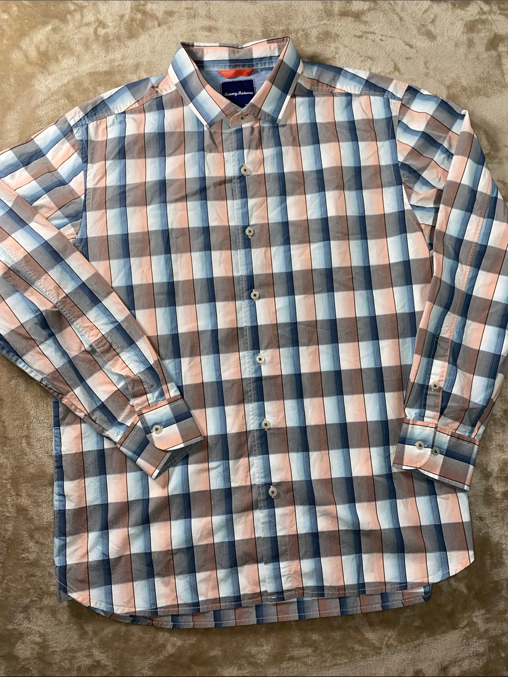 Tommy Bahama Cotton Plaid Button-Up Shirt in Blue and Peach